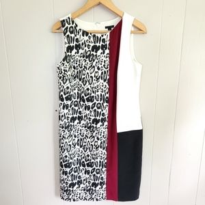 Ann Taylor shift dress color pattern block animal cheetah print red black 4